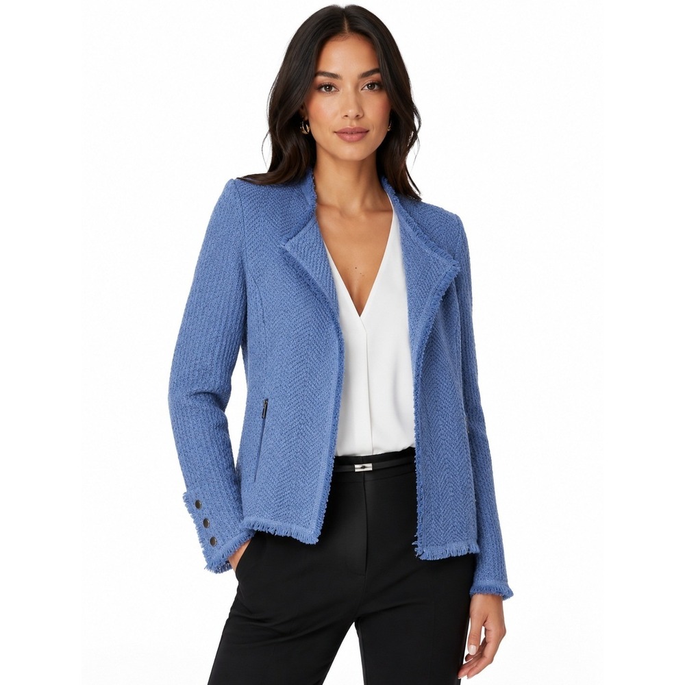 41 Hawthorn Frayed Fringe Edge Tweed Lady Jacket Blue XL New